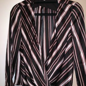 Striped silky long sleeve blouse